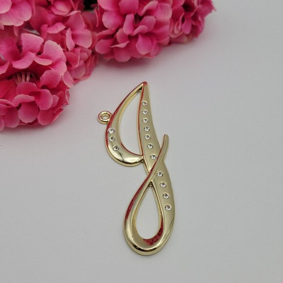 Harvey Lewis Letter J Ornament Gold Tone Clear Crystal 4" Vintage Signed - Picture 1 of 7